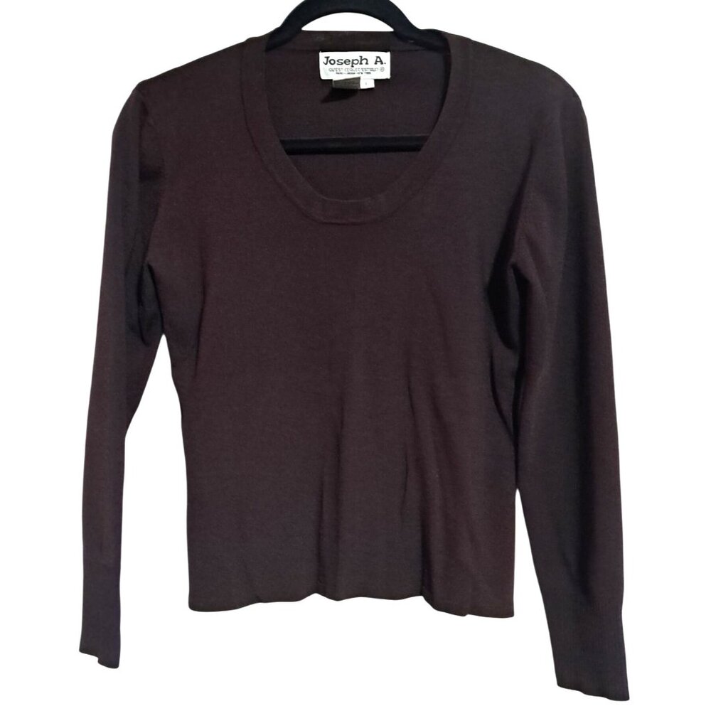 Joseph A.Top Womens‎ L Qu'est-ce Que C'est Brown Long Sleeve Knit Viscose/Nylon